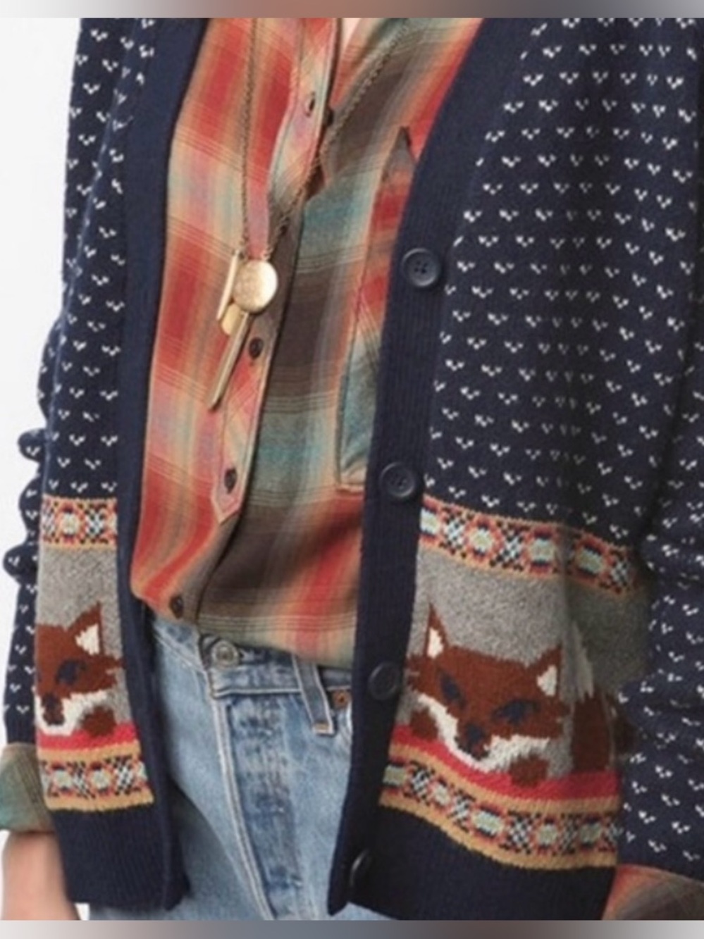 Urban Outfitters Cooperative Navy Fox-Pocket Knit Cardigan Sweater - Picture 3 of 10
